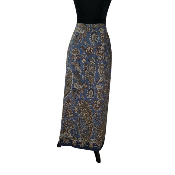 Vintage Harold's Paisley Maxi Skirt Blue Brown Rayon Size 6 Boho Modest USA - Picture 5 of 10